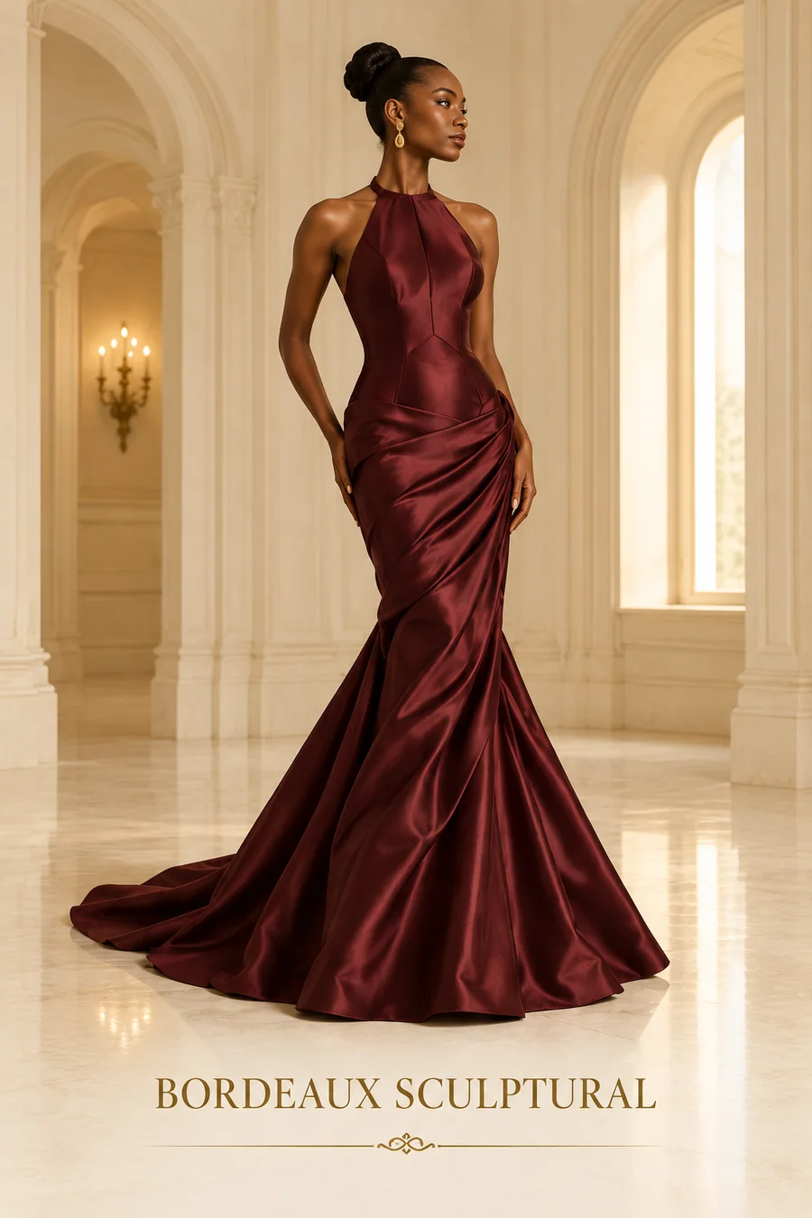 Inspiration de tenue Black Tie bordeaux pour Madame