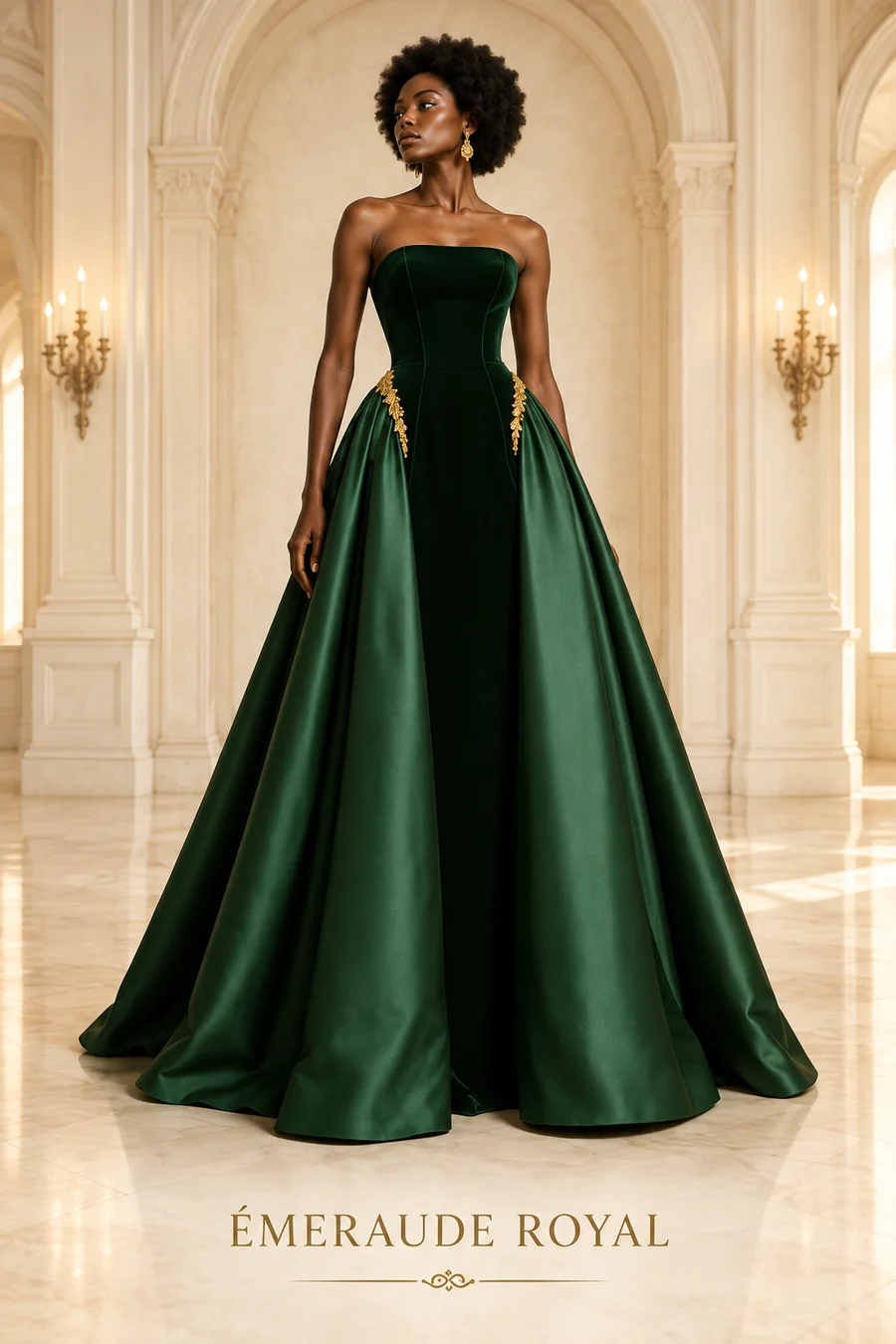 Inspiration de tenue Black Tie émeraude pour Madame