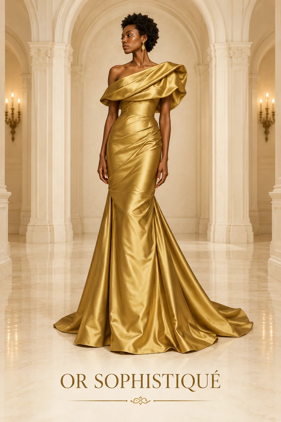 Inspiration de tenue Black Tie dorée pour Madame